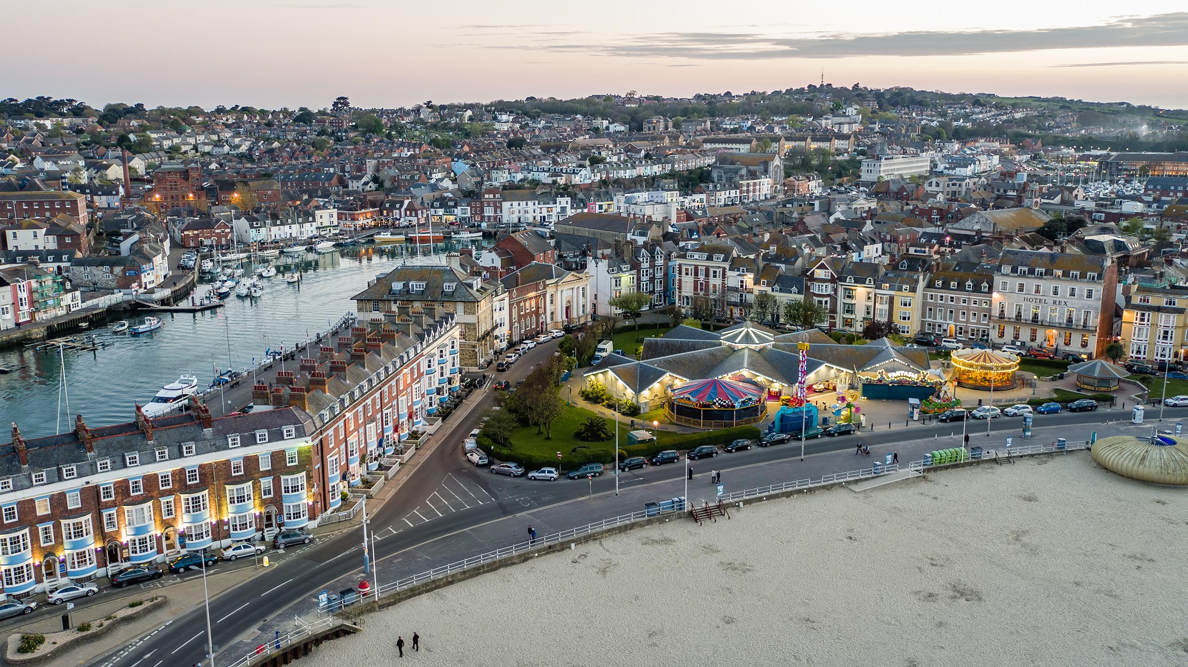 Aerial view of Alexandra Gardens and the beach, Weymouth