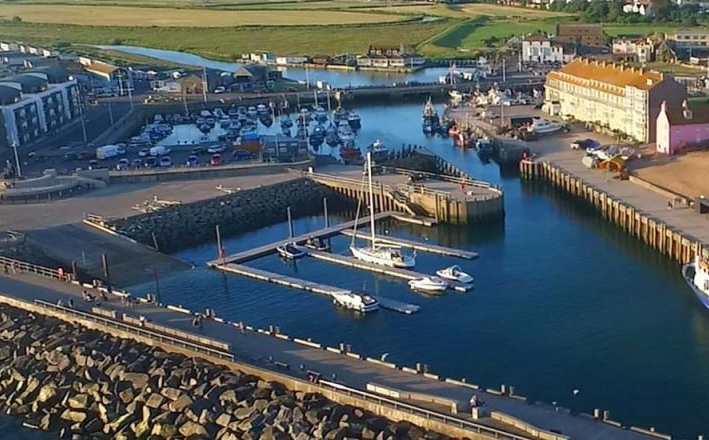 An aerial view of Bridport Harbour