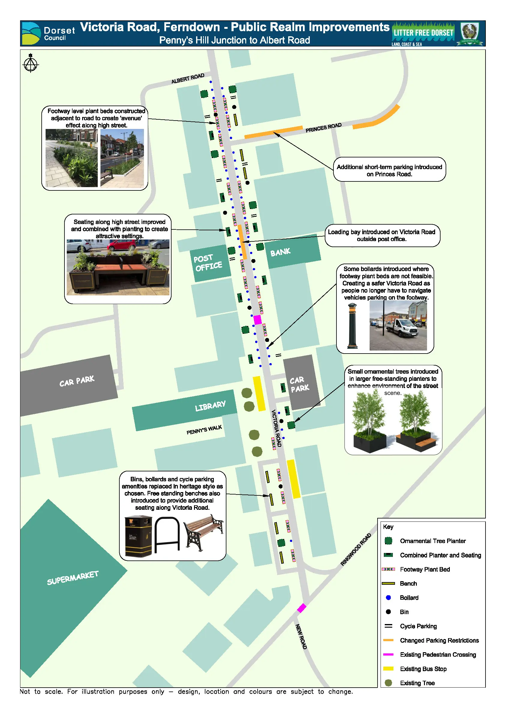 Concept plan map illustration of Victoria Road in Ferndown.