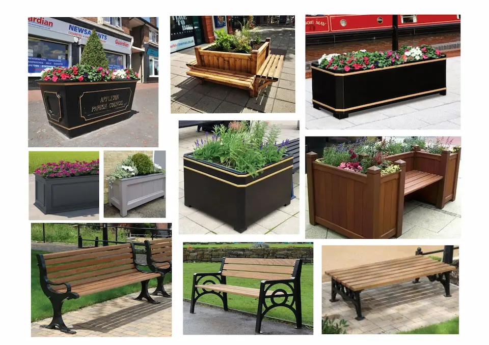 Heritage style planters and benches
