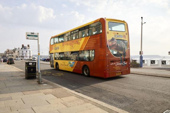 Double decker bus on Weymouth seafront road