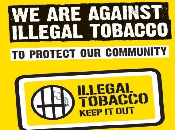 Poster saying we are against sale of illegal tobacco