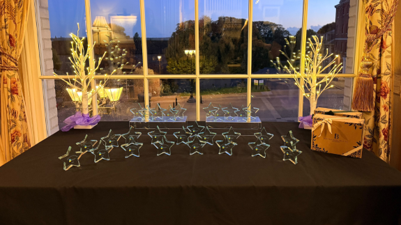 Awards on a table